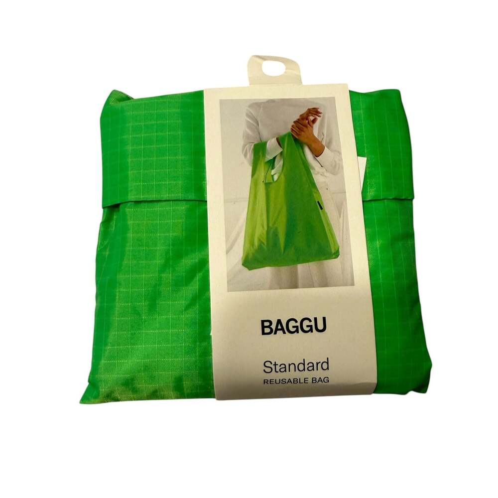 BAGGU Standard Reusable Bag in Neon Green Grid